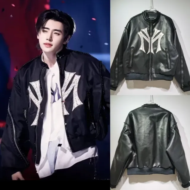 MLB × Balenciaga Bomber Jacket NY Logo Embellished