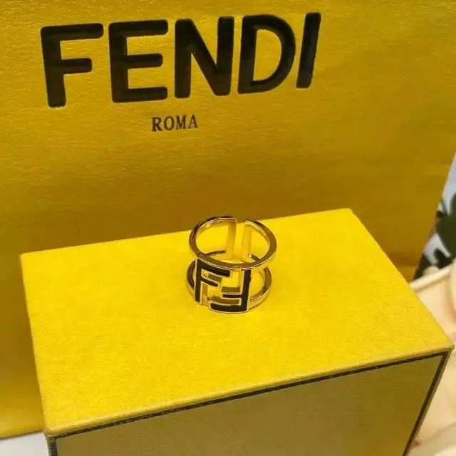 Fendi FF Logo Ring Gold with Black Enamel