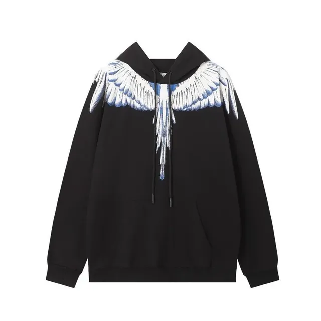 Marcelo Burlon Wings Hoodie Black with White and Blue Wings Print