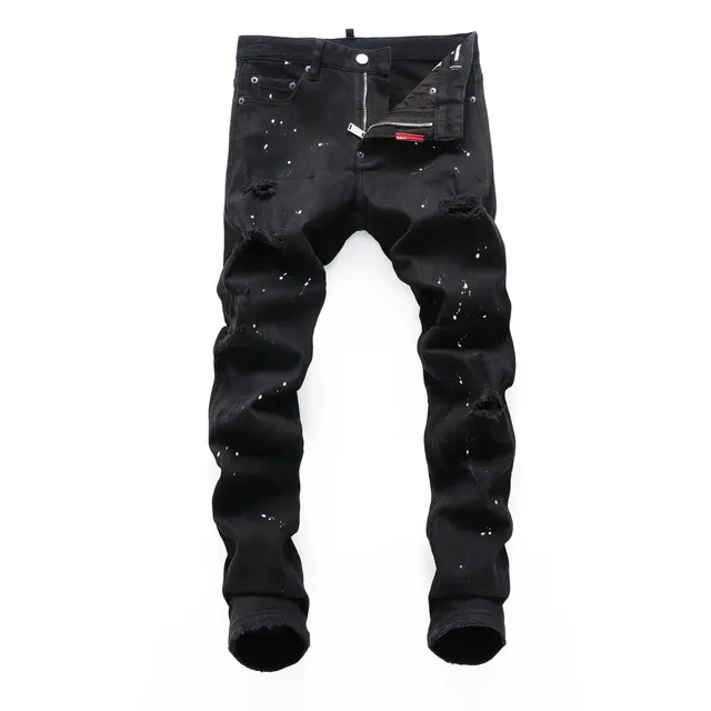 Dsquared2 Distressed Paint-Splatter Jeans Black with White Splatter