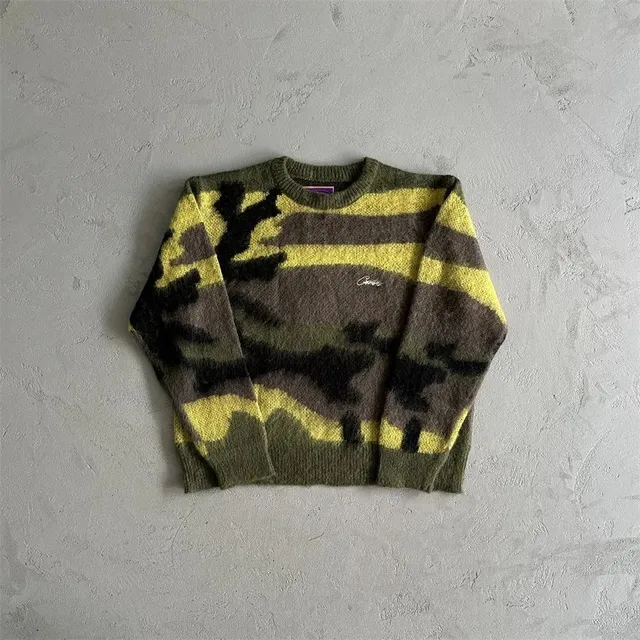 Corteiz Camo Knit Sweater Olive Camo Stripe