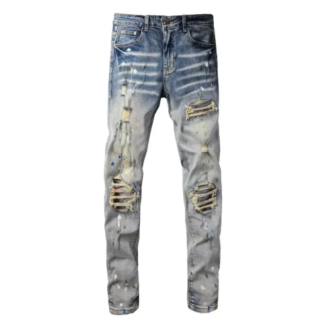 Distressed Slim Fit Jeans Paint-Splatter Ripped