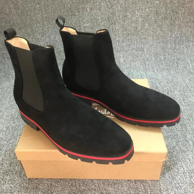 Christian Louboutin Chelsea Boot Black Suede with Red Sole