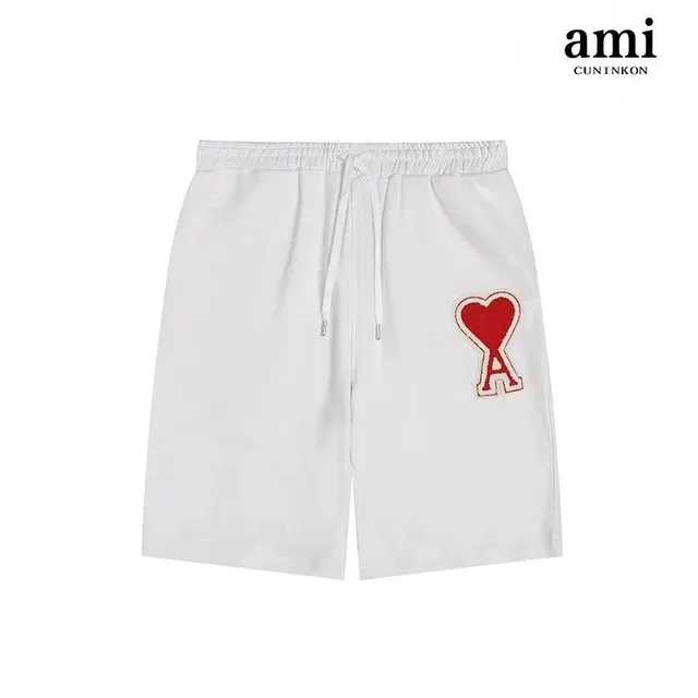 AMI Paris Heart Logo Shorts Red Heart Embroidery