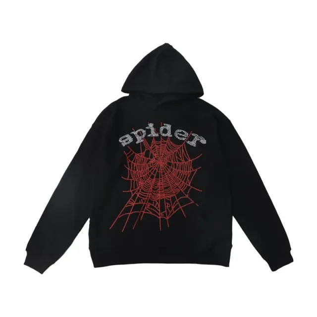 Sp5der Spider Hoodie Spiderweb Rhinestone