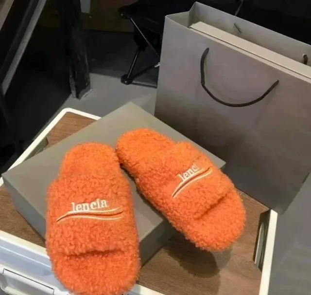 Balenciaga Shearling Slide Embroidered Logo