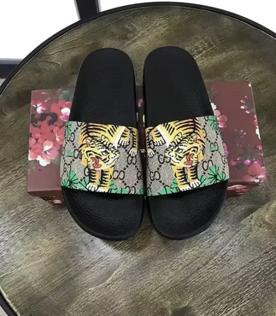 Gucci Tiger Slide Tiger Print Web Strap