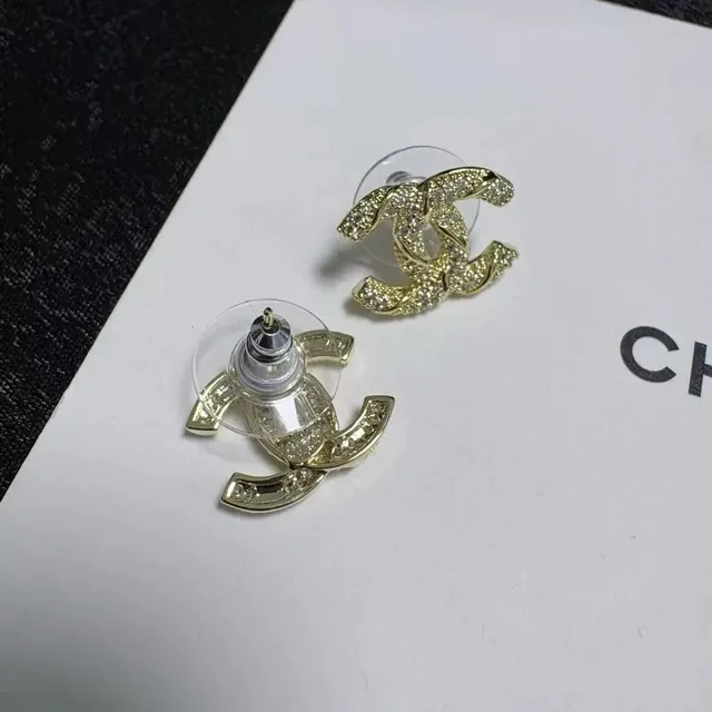 Chanel CC Logo Stud Earrings Crystal-Embellished