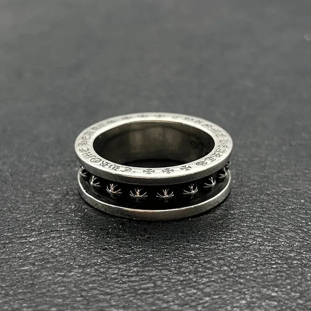 Chrome Hearts Spade Ring Black Enamel with Silver Spades