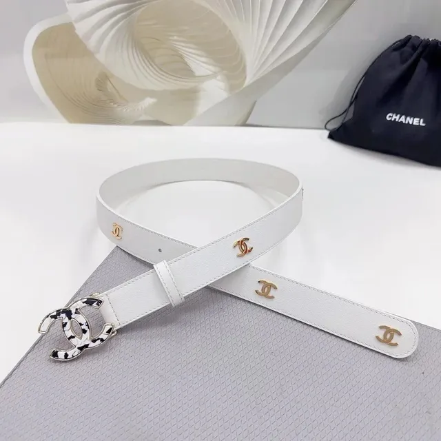 Chanel CC Logo Belt White with Gold Hardware