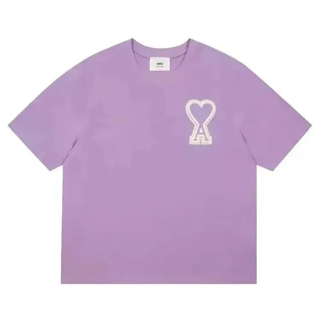 AMI Paris Heart Logo T-Shirt Lavender with Embroidered Heart-A
