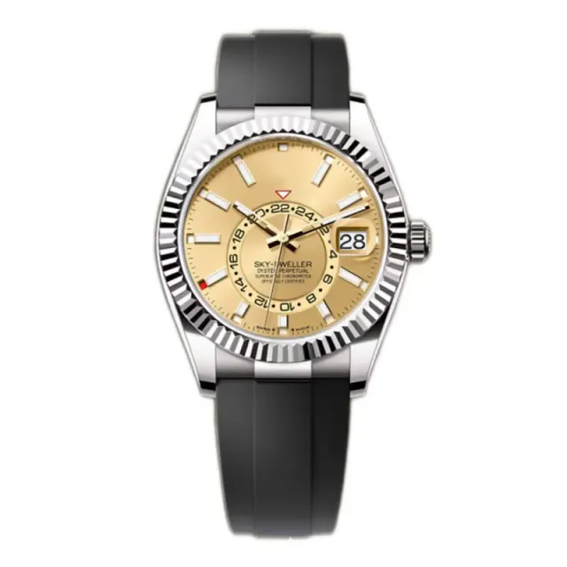 Rolex Sky-Dweller Champagne Dial with Black Rubber Strap
