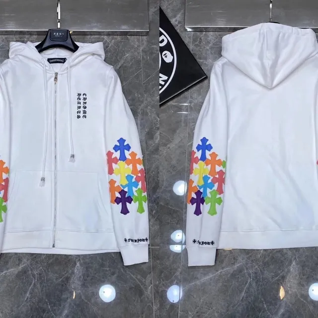Chrome Hearts Zip-Up Hoodie Rainbow Cross Sleeve