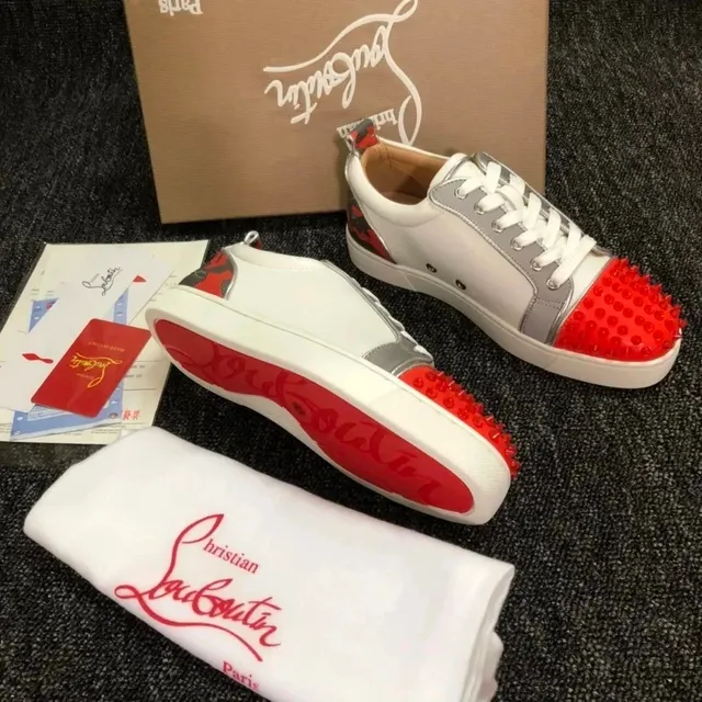 Christian Louboutin Louis Junior Spikes White Grey Red