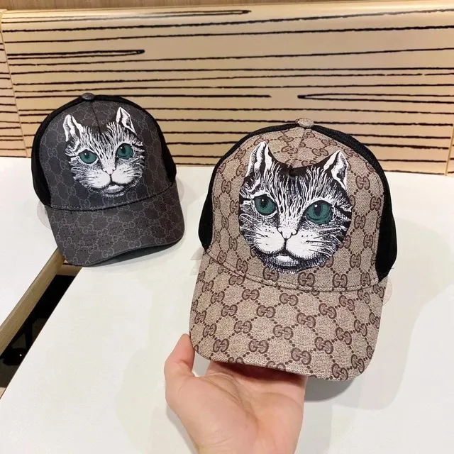 Gucci Cat Print Cap GG Monogram with Cat Graphic