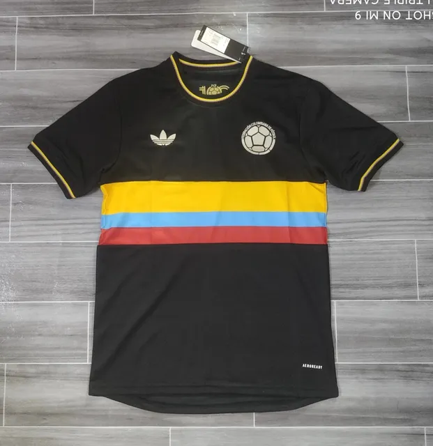 Adidas Colombia National Team Jersey Black with Yellow, Blue, and Red Stripes