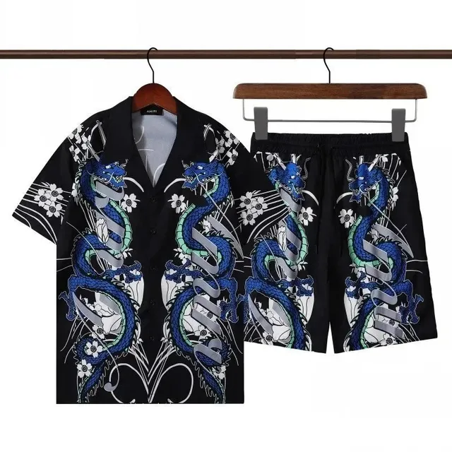 Amiri Dragon Print Set Blue Dragon and Floral