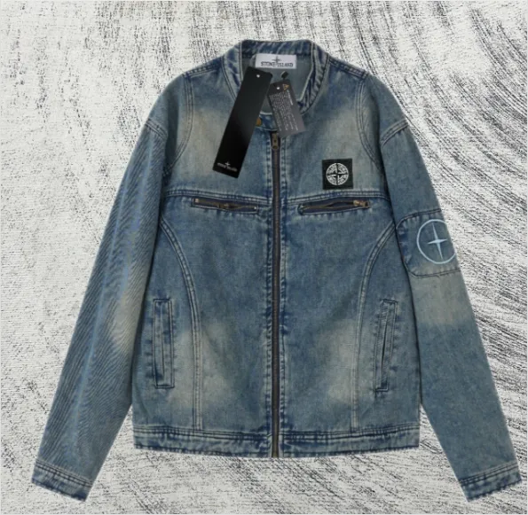 Stone Island Zip-Up Denim Jacket Washed Indigo