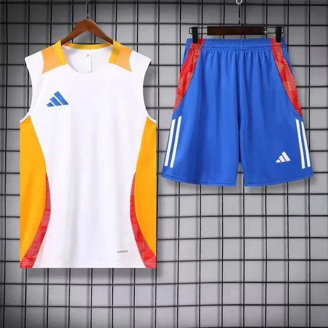 Adidas Training Vest and Shorts Set White/Blue/Orange