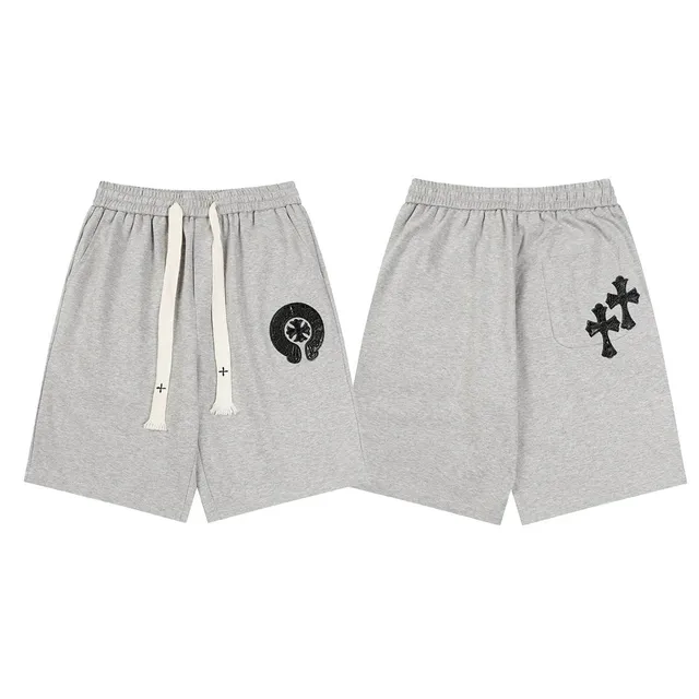 Chrome Hearts Logo Shorts Heather Grey with Black Cross Embroidery