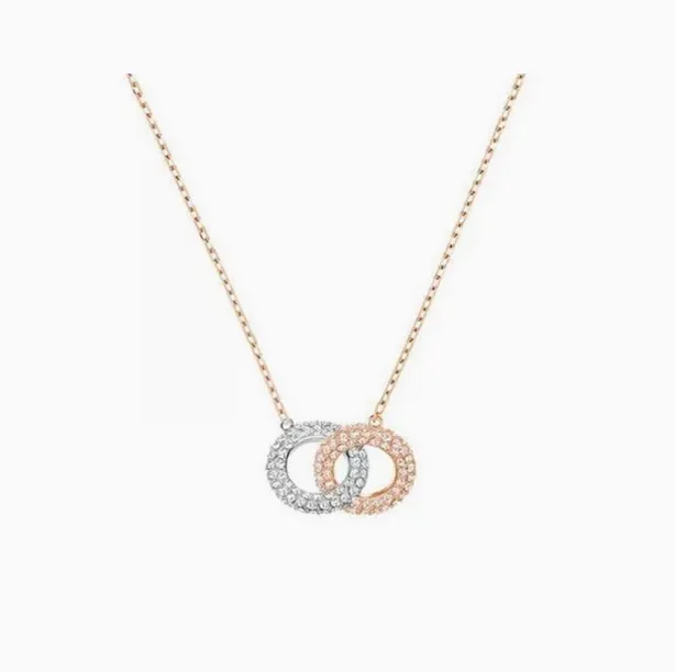 Round double button rose white rose gold necklace