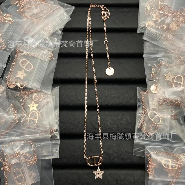 Dior CD Star Necklace Rose Gold with Crystal Star