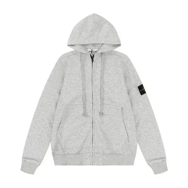 Stone Island Zip-Up Hoodie Heather Grey