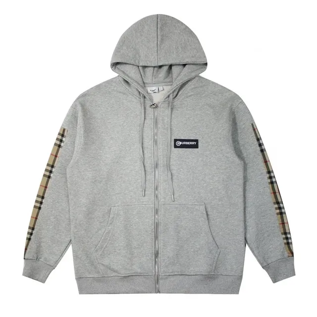 Burberry Zip-Up Hoodie Check Tape Sleeve