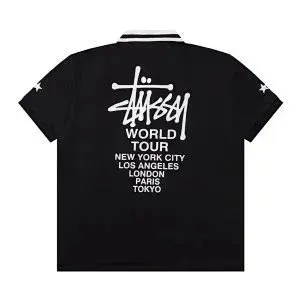 Stüssy World Tour Polo Black Logo Print