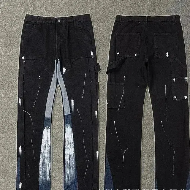 Cargo Jeans Paint-Splatter Distressed