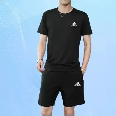 Adidas T-Shirt and Shorts Set Black with White Logo