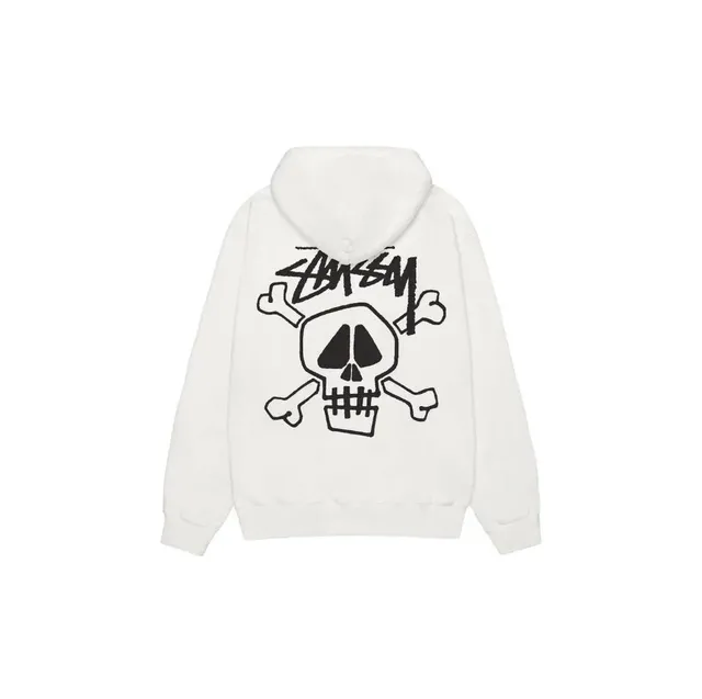 Stüssy Skull Crossbones Hoodie White with Black Graphic