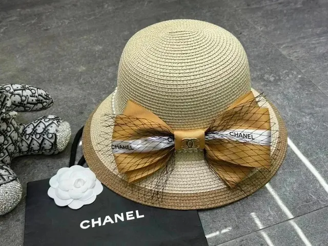 Chanel Straw Hat Ribbon Bow with Logo Tape