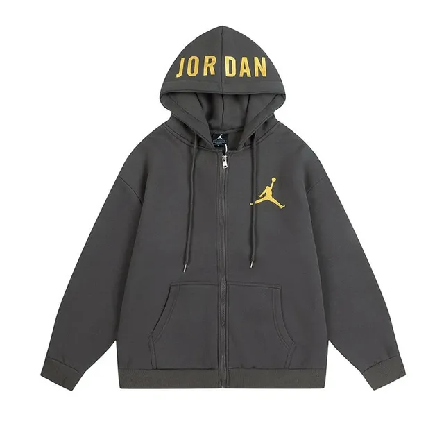 Jordan Zip-Up Hoodie Grey with Gold Jumpman