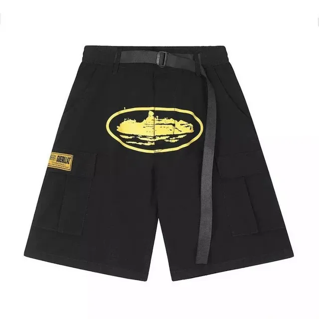 Broken Planet Cargo Shorts Yellow Logo Print