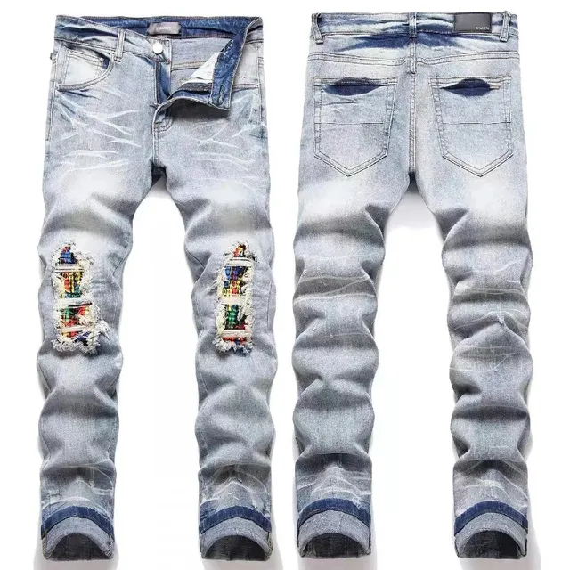 Amiri Distressed Slim Fit Jeans Multi-Color Patch Repair