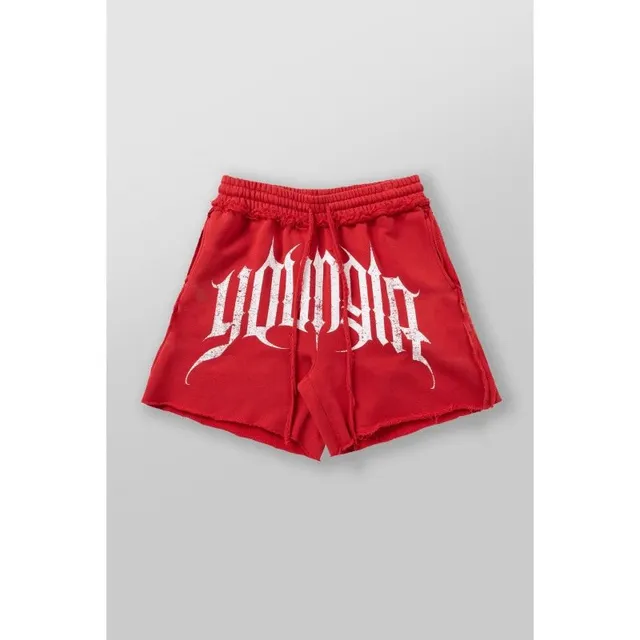 YoungLA Logo Shorts Distressed Gothic Print