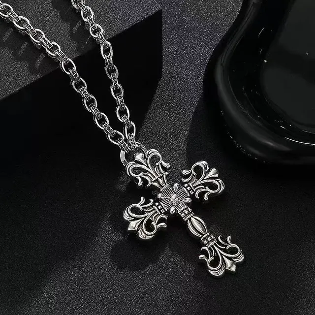 Chrome Hearts Fleur-de-Lis Cross Pendant Ornate Silver
