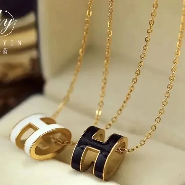 Hermès H Pendant Necklace Enamel H Charm