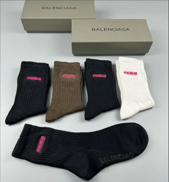 Balenciaga Logo Socks Ribbed with Pink Logo