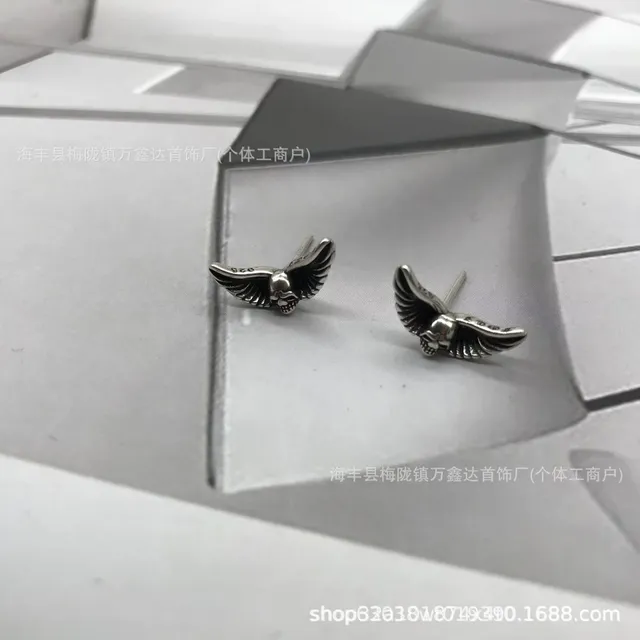 Chrome Hearts Winged Skull Stud Earrings Sterling Silver