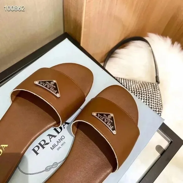 Prada Logo Slide Sandals Triangle Logo