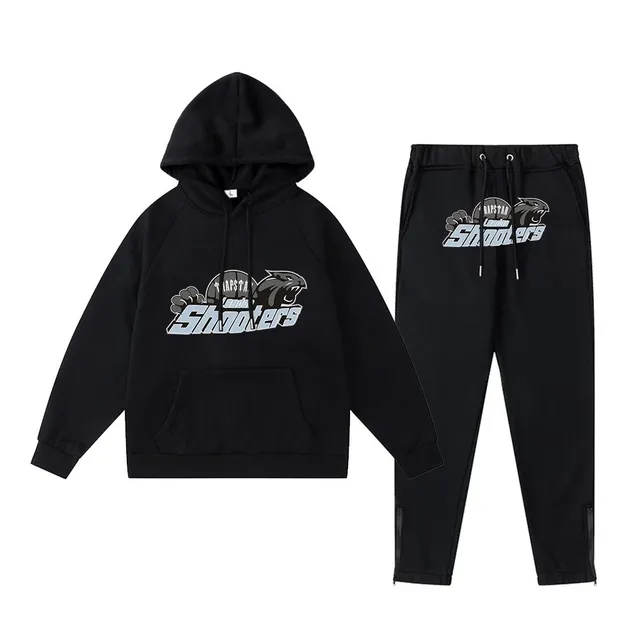 Corteiz Shooters Hoodie and Joggers Set Black with Grey Logo