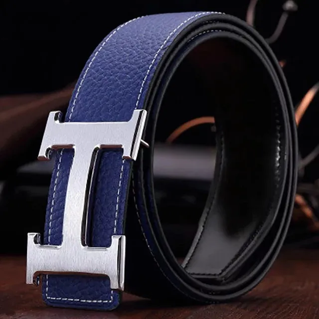 Hermès H Belt Blue Leather with Silver Buckle
