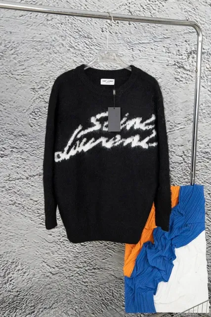 Saint Laurent Logo Knit Sweater White Script Logo