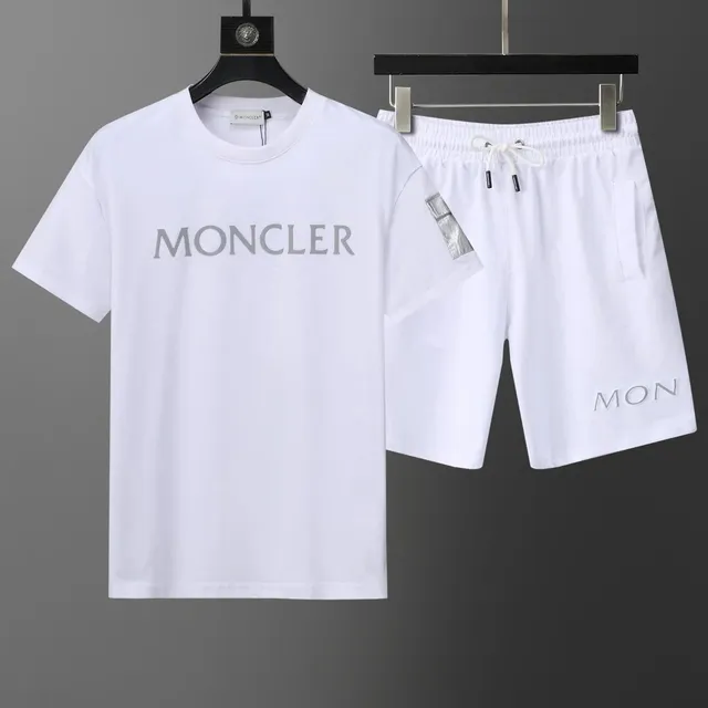 Moncler Logo T-Shirt and Shorts Set White with Silver Logo