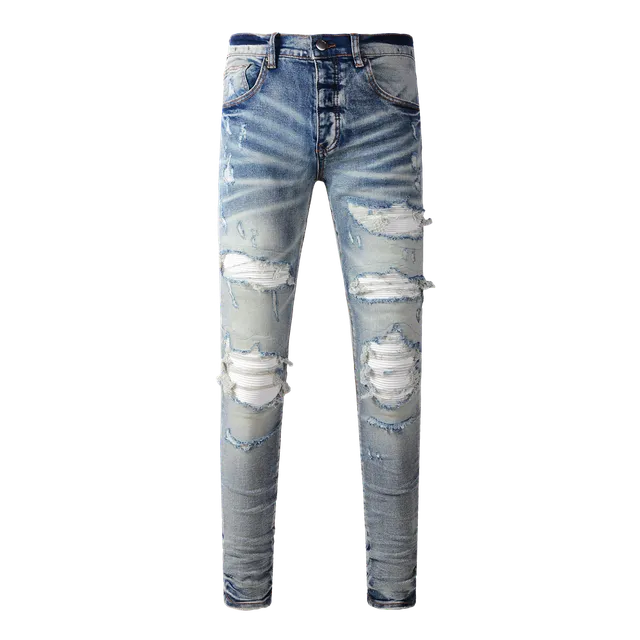 Distressed Slim Fit Jeans Light Wash Ripped