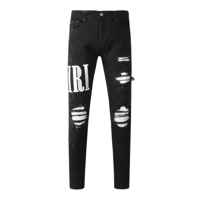 Amiri Distressed Logo Jeans Black with White Logo