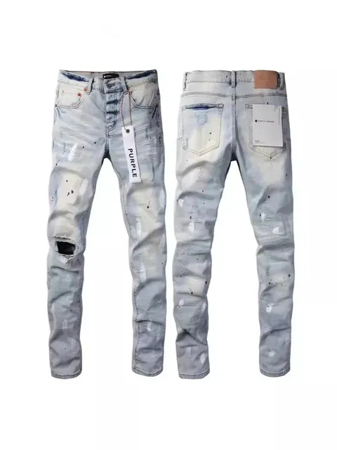 Purple Brand Distressed Slim Fit Jeans Paint-Splatter Ripped