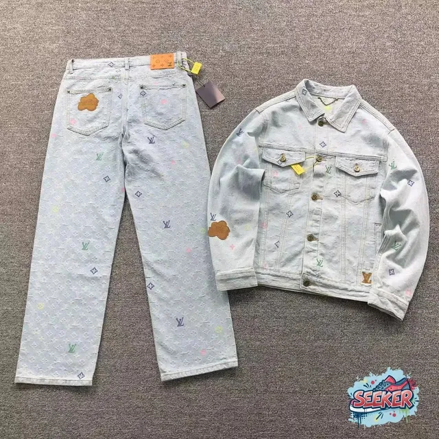 Louis Vuitton Denim Jacket and Pants Set Monogram Jacquard